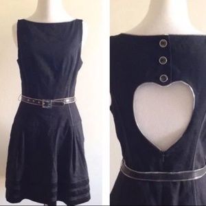 Bebe Dress Heart Cut Out Zipper Belt Black